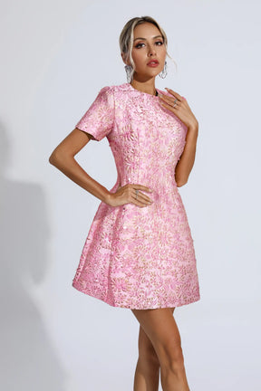 Vestido Bruna Floral Bordado em Lantejoulas - Rosa Claro