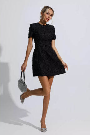 Vestido Bruna Floral Bordado em Lantejoulas - Preto