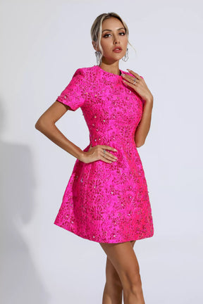 Vestido Bruna Floral Bordado em Lantejoulas - Pink